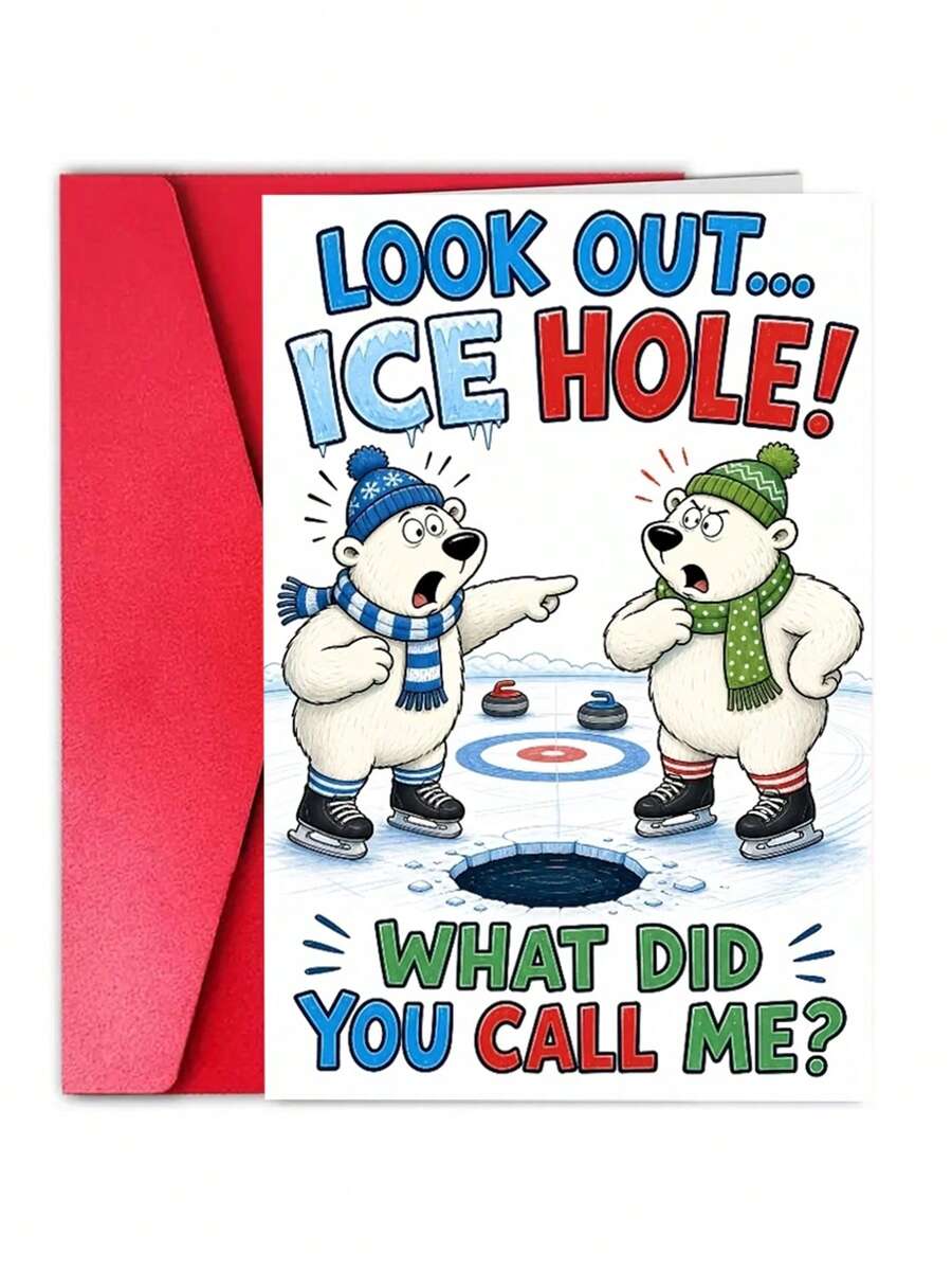 1Pc Fun Pun Ice Cave Polar Bear Greeting Card, Hilarious Winter Themed Holiday Greeting Card, Suitable For Friends, Family, Colleagues, Ideal Choice For Christmas, Winter Parties And Holiday Celebrations - View 1