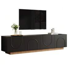 TV Stand, Modern Low TV Cabinet For Living Room, TV Console With Doors, Modern Design, Sideboard With Storage, Arched Front, Cabinet - Black - View 7