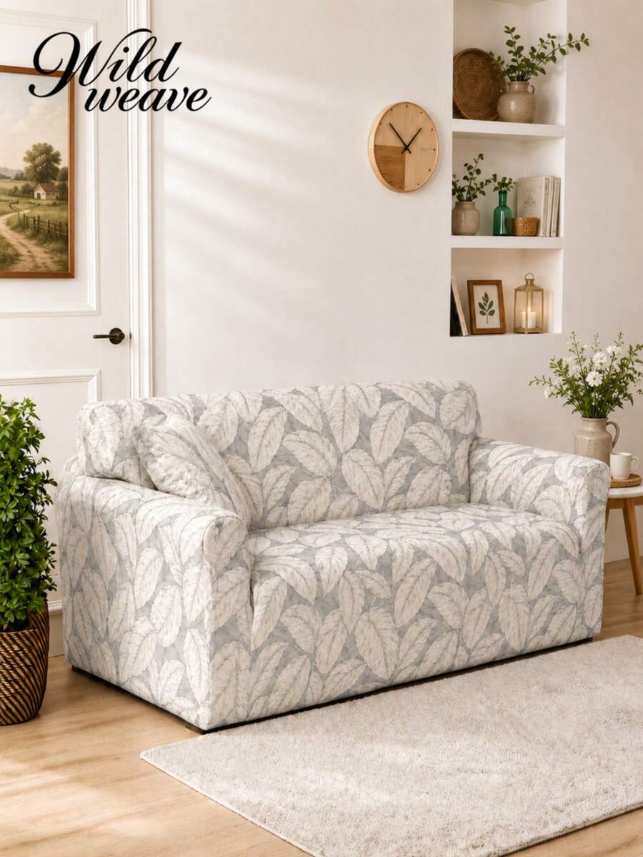 1pc Striped Print Milk Silk Sofa Cover, High Elasticity Removable Washable All-Season Universal Stretch Full Sofa Slipcover And 1pc No-Filling Pillow Cushion Cover, Suitable For Patio, Garden, Poolside, Multiple Occasions, Summer Leisure