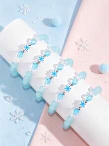 5pcs/Set Cute Soft Clay Snowflake Hanging Decor Blue Crystal Beaded Bracelet Set, Suitable For Daily Wear, Party Gifts - Multicolor - View 4