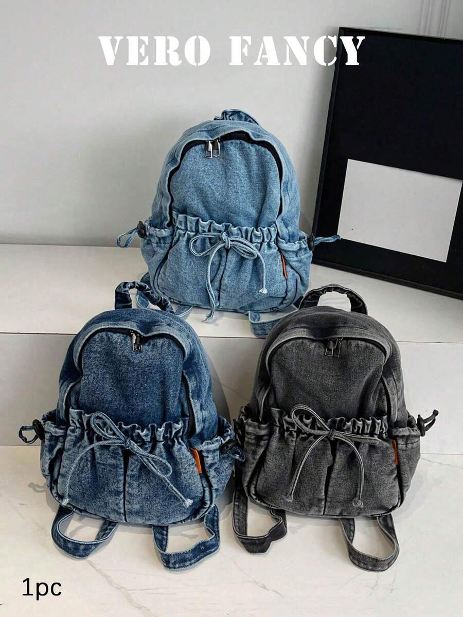 Fashionable Retro Style Versatile Backpack, Multi-Pocket Drawstring Large Capacity Shoulder Bag, Suitable For College Commuting And Shopping