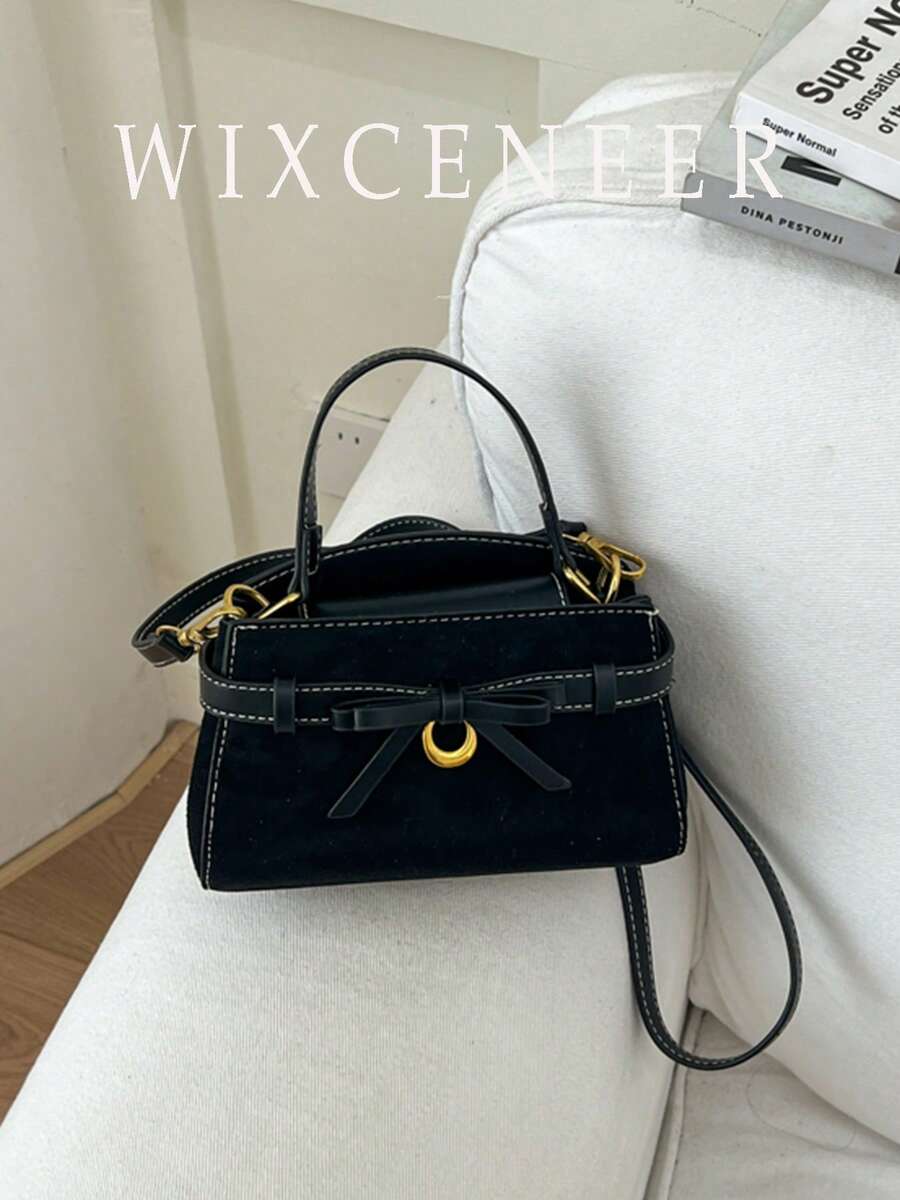 翻蓋方型包，女款時尚人造皮革手提包，時尚鏈條裝飾斜挎包