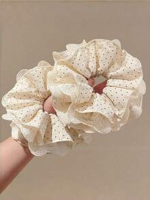 1pc French Style White Polka Dot Lace Hair Scrunchie - Elegant Hair Accessory, Ponytail Hair Tie - Cute And Charming, Suitable For Holidays And Parties - Multicolor - View 10