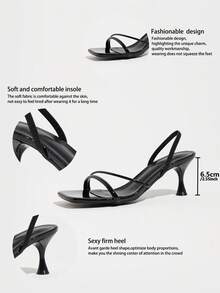 Women's Black Thin Strap Kitten Heel Sandals, Square Toe Open Toe Back Strap Design, Suitable For Holiday And Party Occasions - Black - View 7