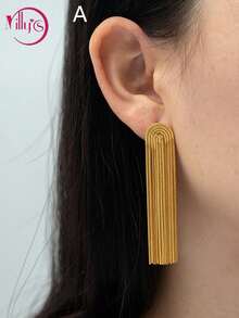 2pcs Elegant Chain Tassel Long Earrings, Suitable For Women's Dates, Parties, Mother's Day Gifts - Yellow Gold - View 14