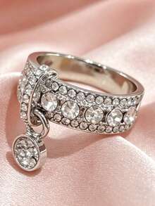 Gmzalx Round Pendant Inlaid With Sparkling Synthetic Zirconia Elegant Copper Material Ring, Suitable For Women's Daily And Wedding Wear - Silver - View 16