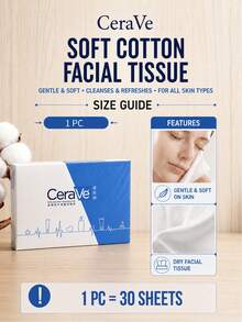 CeraVe 柔軟面紙 (30片裝) 乾濕兩用卸妝棉，日常護理與卸妝適用，極柔軟觸感，適合敏感/脆弱肌膚，臉部毛巾、棉棒、卸妝棉墊 - 黑與白 - 查看 4