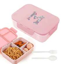3-Compartment Travel Bento Lunch Box With Flip Lid, Leak-Proof Portable Meal Container For Outdoor Activities, Breakfast And Meal Prep, Kitchen Accessory, Camping Essential, Rose Flower With 26 Alphabet Initials Pattern - Pink - View 8