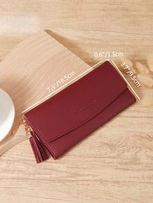 Fashionable Women's Long Wallet, Three Fold Multi Slot Heart-Shaped And Tassel Decorated Multifunctional Wallet, Suitable For Outdoor Travel - Burgundy - View 10