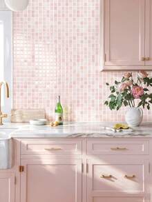 WoStick 10*10 Inch Pink Mosaic Grid Waterproof Vinyl Wallpaper, Self-Adhesive Removable Tile Sticker, Anti-Splash Textured Wall Panel For Kitchen, Bathroom, RV Home Decor Renovation - Cherry Blossom Pink Stone Texture - View 5