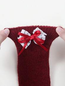 Red Bowknot New Year Slouch Socks, Warm Calf Socks For Autumn/Winter - Red - View 3