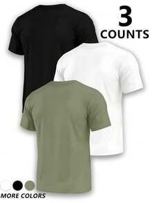 3pcs/Set Men's Fashionable Printed Short Sleeve T-Shirts | Exquisite Design | Summer Essential | Easy To Match, Showcase Your Style - Multicolor - View 2