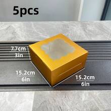 5pcs 6*6*3 Inch Foldable Portable Cardboard Gift Dessert Boxes, Minimalist Luxury Style, Multi-Color Options (White, Kraft, Pink, Gold), Square Transparent Window, Halloween Christmas Wedding Birthday Party Candy Small Gift Storage Display Packaging Box - Multicolor - View 14