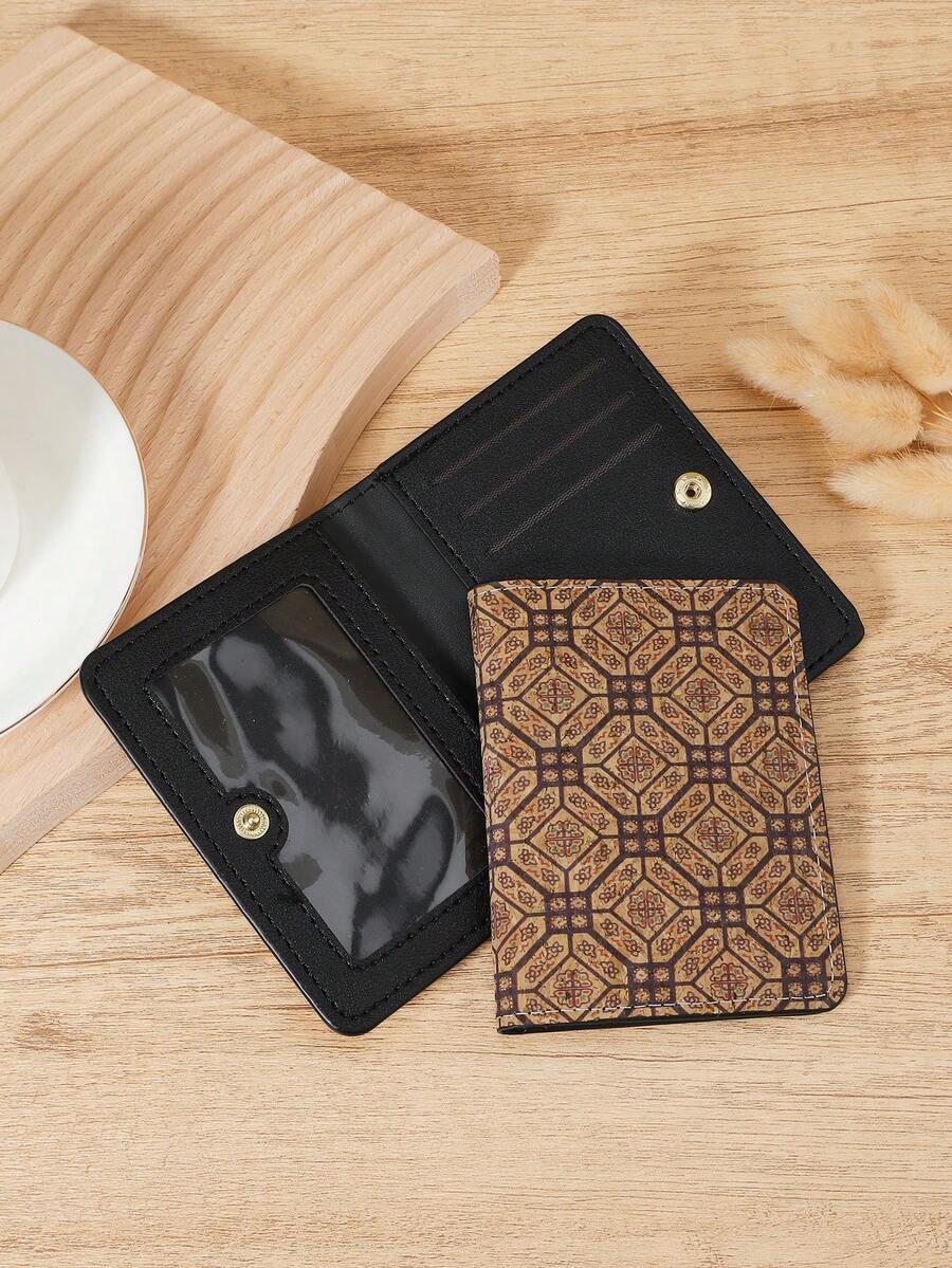 Fashionable Printed Folding Buckle Card Bag, Credit Card Storage Bag, Perfect For Outdoor, Travel, And Back To School Use - Coffee - View 1