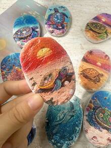 1pc Random Pattern Realistic Stone Texture Resin Material Ocean Sea Turtle Design Creative Fridge Magnet, Suitable For Home Decor, Refrigerator Magnet And Travel Beach Cultural Creative, Personalized Holiday Birthday Gift - Ocean Fridge Magnet - View 8