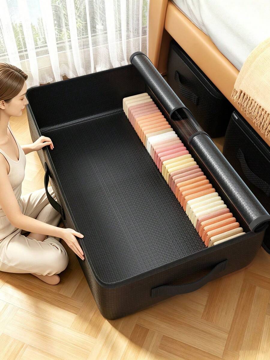 Large Capacity Space-Saving Underbed Storage Bag, Foldable Fabric Storage Box With Transparent Window, Reinforced Handles And Dual-Way Zipper, Suitable For Storing Bedding And Blankets, Ideal For Bedroom Closet And Home Organization
