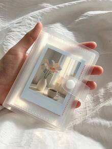 1pc/2pcs 1-Pocket Ins Style Minimalist Matte Transparent Snap Button Card Album 3-Inch Idol Photo Card Portable Storage Photo Album - 3-inch - View 2