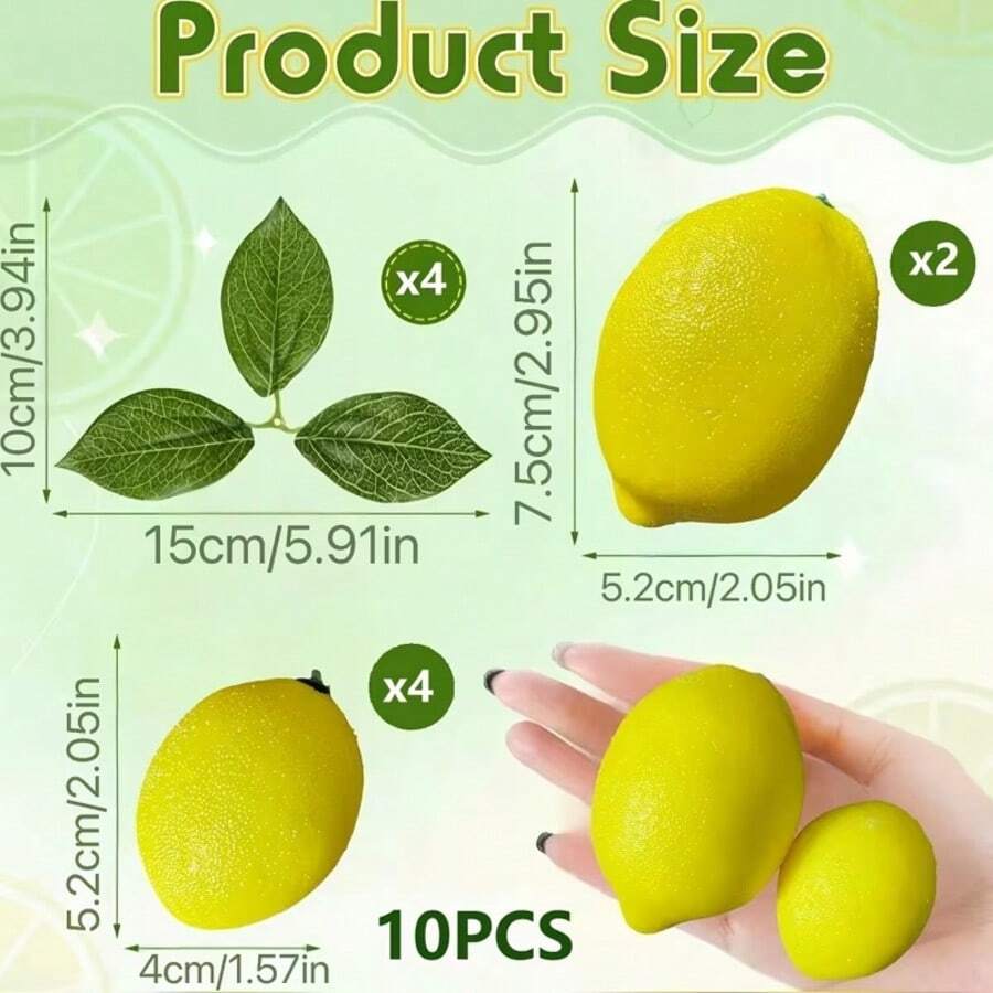 10 قطع ليمون اصطناعي مع أوراق، فاكهة ليمون صفراء واقعية للديكور، مناسبة لديكور الوعاء، قطعة مركزية للطاولة، ديكور المطبخ الصيفي - متعدد الألوان - مشاهدة 1