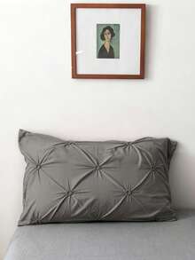 1pc Modern Gray Pleated Polyester Decorative Pillow Case, Minimalist Luxury Solid Color Throw Pillow Cover Suitable For All Seasons, Home Decor Cushion Cover, Machine Washable, Pillow Insert Not Included - Dark Grey - View 1
