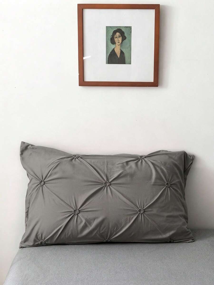 1pc Modern Gray Pleated Polyester Decorative Pillow Case, Minimalist Luxury Solid Color Throw Pillow Cover Suitable For All Seasons, Home Decor Cushion Cover, Machine Washable, Pillow Insert Not Included - Dark Grey - View 1