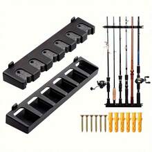 Easy Install Black Fishing Rod Wall Mount Rack, High Density Foam Handle Storage Box, Durable & Sturdy, Holds Up To 6 Fishing Rods, Suitable For Outdoor, Home, Garage, Multi-Slot Design, Convenient Storage, Space Saving, Fits Various Fishing Rods - Multicolor - View 2