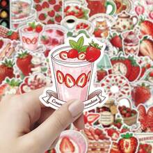 50 Retro Aesthetic Cartoon Strawberry Stickers For Luggage, Guitar, Computer, Phone, Scrapbook, And Cup Decoration - Multicolor - View 3