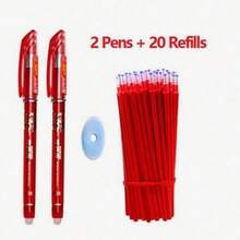 1 Pack Of 2 Pens + 20 Refills + 1 Random Color Eraser, 0.38mm Erasable Pens For Students, Refillable Smudge-Resistant Ballpoint Pens With Smooth Writing, Back To School - Multiple Styles - View 12