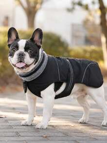 Dog Winter Jacket With Drawstring Hole For Easy On And Off, Adjustable Reflectivity, High Neck And Plush Lining, Suitable For Small And Medium-Sized Dogs - Black - View 2