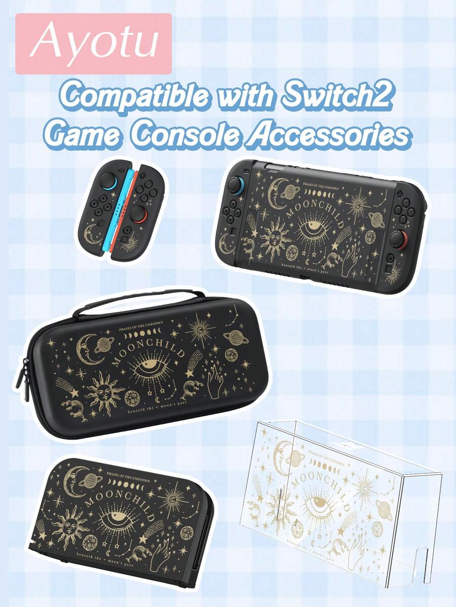 Ayotu Suitable For 2025 New Switch2 Eye & Moon & Star Pattern Game Console Shell And Accessories, Compatible With Switch2 7.9-Inch Protective Case. Package Includes Protective Case, Storage Bag, Dock Shell, Console Dust Cover, Game Storage Card Box, Joy-Con Controller Protective Sleeve And Other Multiple Style Accessories To Choose From, Ideal For Back To School Gift, Birthday Gift And Game Enthusiasts.