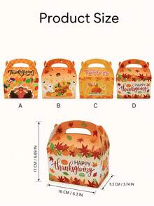 12pcs Reusable Thanksgiving Turkey Maple Leaf Handle Paper Boxes, Holiday Baking Cookie Dessert Gift Packaging Boxes - Multicolor - View 2