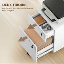 HOMCOM Caisson de bureau, meuble de rangement 2 tiroirs 2 barres de suspension dossier suspendu, verrouillable 2 clés, 4 roulettes 42x40x60 cm blanc - Blanc - Voir 4