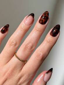 Elevate Your Fashion Taste! 24pcs Medium-Long Almond French 3D Gold Foil European & American Hot Girl Style Leopard Print Tie Dye Design Press-On Nails, Perfect For Autumn/Winter, Suitable For Parties, Daily Wear, Home Use, Gifts For Women And Girls, Reusable Nail Art Set, Set Includes: 1pc Jelly Glue And 1pc Nail File - Multicolor - View 8