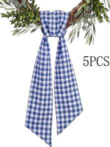 Blue & White Plaid Wreath Decorative Ribbon, 5.1 X 54.3 Inch Plaid Bow Ribbon, Suitable For Front Door, American Independence Day Patriotic Holiday Decoration - Blue and White - View 13