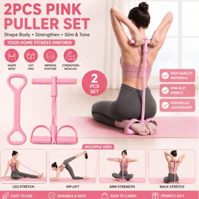 Set de Fitness para el Hogar, Incluye Corrector de Postura en Forma de 8, Banda de Resistencia para Yoga y Cuerda de Fuerza con Pedal para los Pies, Adecuado para Ejercicios de Moldeo y Estiramiento de Todo el Body, Regalo Ideal para Madre, Esposa, Novia y Principiantes de Fitness