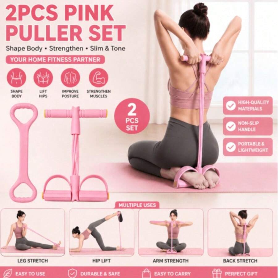 Home Fitness Set, Includes 8-Figure Posture Corrector, Yoga Resistance Bands And Foot Pedal Strength Rope, Suitable For Full Body Shaping And Stretching Exercises, Ideal Gift For Mother, Wife, Girlfriend And Fitness Beginners - Multicolor - View 1