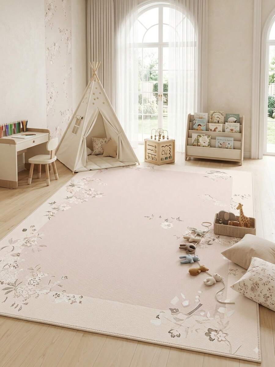 1pc Light Pink - Elegant Classical Ditsy Floral - Luxury Fresh INS Style - Area Rug, Machine Washable Soft Carpet, Rectangular, Stain-Resistant, Washable, Short Pile, Machine Made, Suitable For Living Room, Bedroom, Office, Game Room, Study, Indoor/Outdoor Entryway, Home Decor, Christmas, Halloween, Thanksgiving Theme - Multicolor - View 1