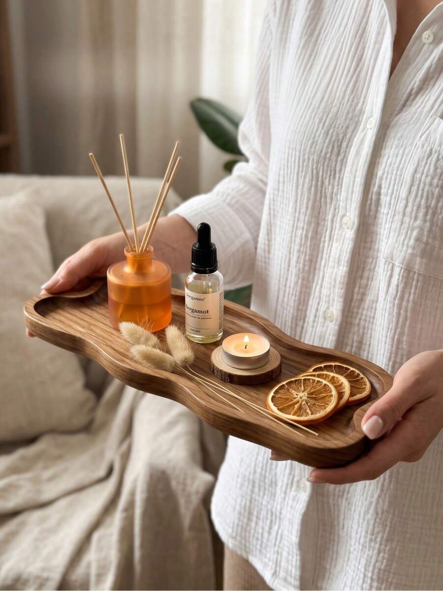 1pc Wooden Bathroom Tray, Bathroom Tray, Wooden Tray, Tray, Can Be Used As Soap Tray, Candle Tray, Plant Tray, Perfume Tray, Decorative Tray, Perfect Farmhouse Style Decor For Bathroom And Kitchen, Suitable For Bathroom Storage And Organization, Multi-Purpose Wooden Tray, Great Gift For Housewarming, Back To School, Valentine's Day