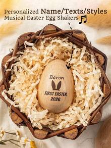 Personalized Wooden Easter Egg Rattle With Music, Engraved Egg Rattle For Kids, Children's Musical Instrument, Easter Gift, Baby's First Easter. Personalized Wooden Egg Rattle | Engraved Baby Egg | Easter Kids | Customized Wooden Egg - Multicolor - View 1