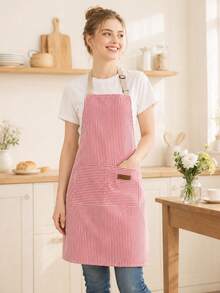 1pc Custom Embroidered Striped Apron, Personalized Text Apron With Front Pocket, Adjustable Shoulder Straps, 5 Optional Colors, Household Cooking Baking Apron, Ideal Holiday Gift For Mom, Dad, Wife, Husband, Family Members For Kitchen, BBQUse - Multicolor - View 9