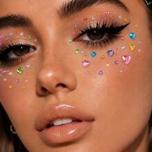 2/4 Sheets Love Square Flower Face Sticker, Stage Makeup Decal, Self-Adhesive Glue-Free Eye Makeup Rhinestone Decoration, Suitable For Holidays, Parties And Events, Nail Art Decoration, Concert Look, Create Clear Atmosphere Makeup Look - Multicolor - View 5