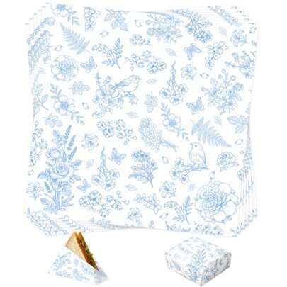 100 Pcs Floral Waxed  Paper Sheets 10 X 10 Inch Flower Printed  Sandwich Wrapping Wax Paper Sheets For Food Cookies Picnic Party Greaseproof Food Basket Liners