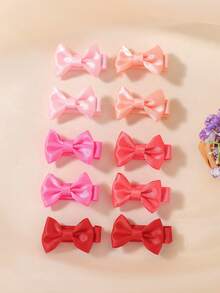 bilicaca 10pcs Mini Satin Bow Hair Clips For Kids, Sweet Cute Solid Color Girls Edged Hair Clips, Flyaway Hair Clips, Back To School All-Match Versatile Children Hair Accessories - Multicolor - View 10