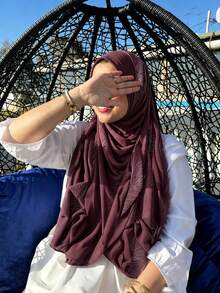 FADZOYLE 1pc Feather Rhinestone Chiffon Hijab Elegant Solid Color Scarf For Women Muslim Fashion Headscarf Daily Use Travel Gift Accessories - Multicolor - View 4