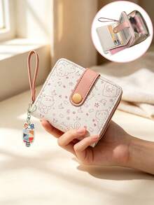 Cute Cat Japanese Girl Snap Coin Purse, Multifunctional Short Wallet For Cash And Credit Cards, Ultra-Thin Compact Kawaii Cat Pattern Wallet, Portable Design Suitable For Travel And Daily Use, Christmas Gift - Multicolor - View 2