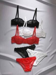 EmpressEnvy Elegant For Women, Back To School Season, Spring/Summer, 3/4 Cup, Holiday, Floral Lace Underwire Lingerie Set//Bra/Brief - Multicolor - View 6