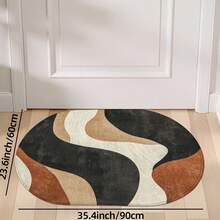 1pc Oval Flannel Door Mat, Soft Comfortable Absorbent Non-Slip Machine Washable With Anti-Slip Backing, Abstract Wave Pattern, Suitable For Entrance, Living Room, Bedroom, Kitchen, Bathroom, Patio, Laundry Room, Hallway, Multi-Functional Home Floor Mat, Holiday Decorative Rug - Multicolor - View 12