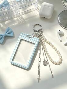 Y2k Colorful Sliding Card Holder Keychain With Pearl Love, Portable Id Badge Holder,Credit Card Holder, Suitable For School/Work/Office/Daily Use - Multicolor - View 3
