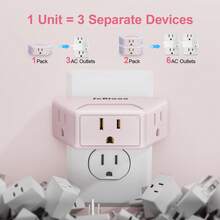 Cruise Travel Essential 3-Outlet Angled Power Strip, 3-Prong Grounded Outlet Expander, Compact Multi-Function Power Extension, Suitable For Kitchen Bathroom Countertop - Pink - View 3