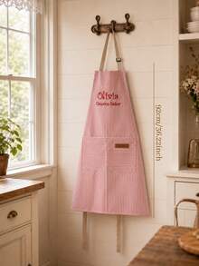 1pc Custom Embroidered Striped Apron, Personalized Text Apron With Front Pocket, Adjustable Shoulder Straps, 5 Optional Colors, Household Cooking Baking Apron, Ideal Holiday Gift For Mom, Dad, Wife, Husband, Family Members For Kitchen, BBQUse - Multicolor - View 5