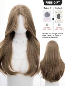 alicegarden 26 Inch Front Lace Wig, Natural Wavy Hair, Stunning Linen Brown Color, Middle Part Design, Suitable For Women's Daily, Party, Cosplay Use, Natural And Durable Wig Gift, Halloween - Linen Brown - View 5